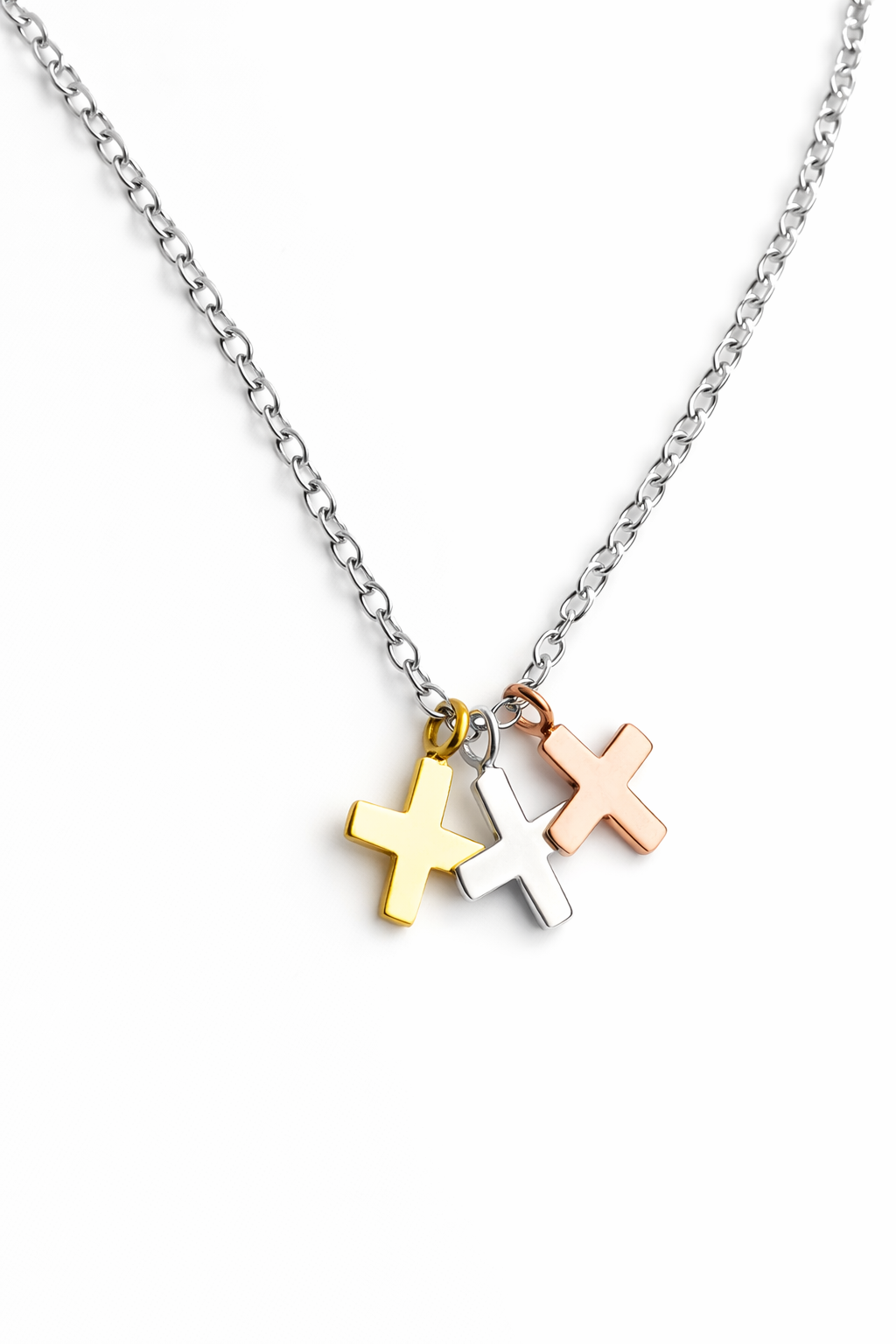 925 Sterling Silver 3 Cross Pendant Necklace