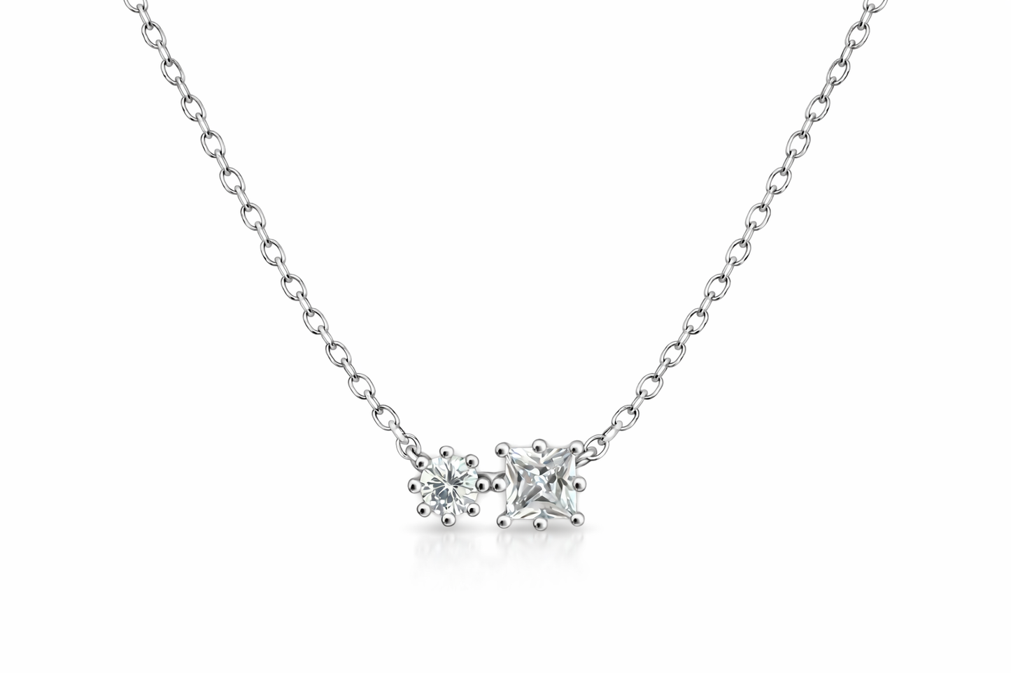 925 Sterling Silver Dual Stone Pendant Necklace