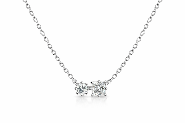 925 Sterling Silver Dual Stone Pendant Necklace