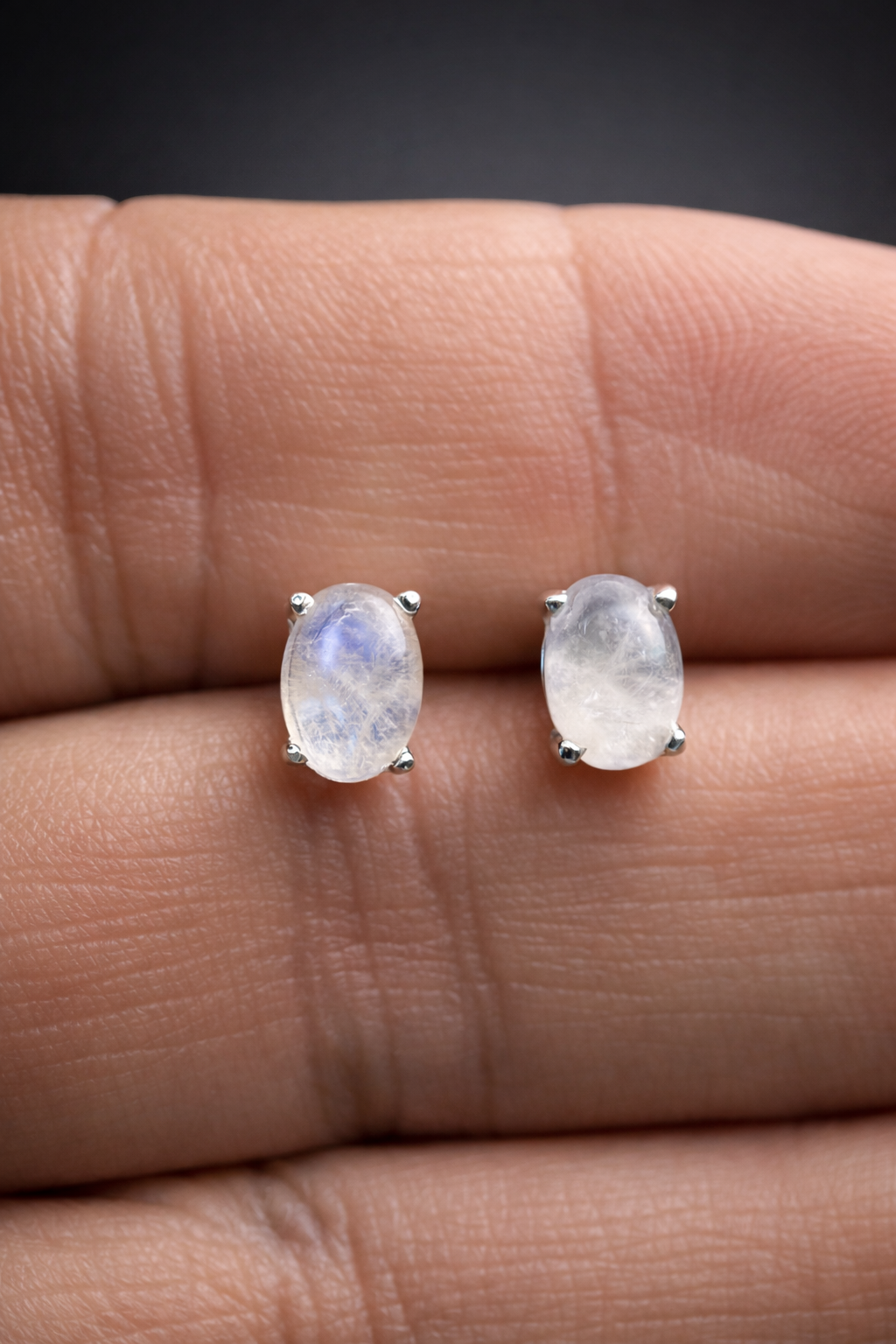 Natural MoonStone 925 Silver Stud Eearring