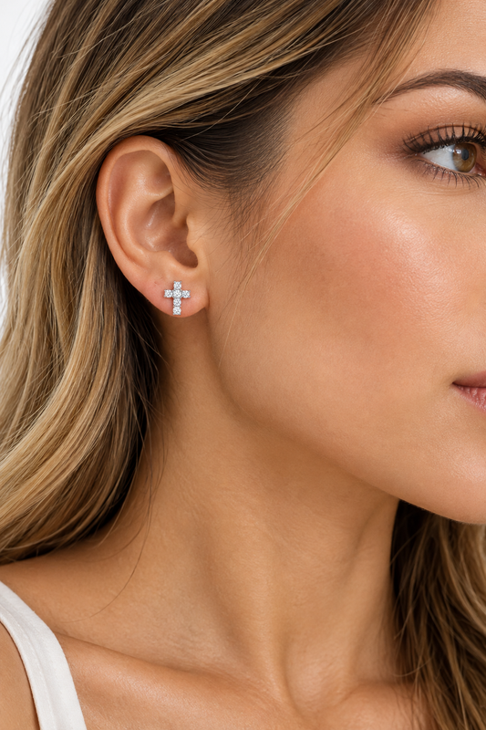 925 Sterling Silver Moissanite Cross Stud Earrings