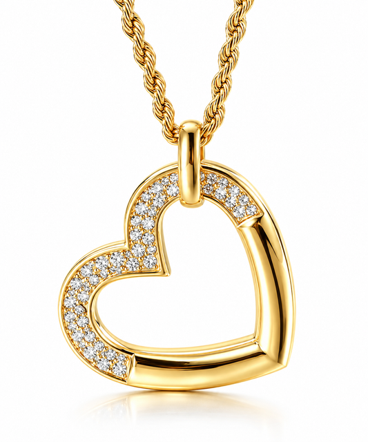 Gold Heart CZ Pendant Necklace