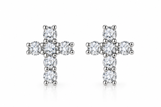 925 Sterling Silver Moissanite Cross Stud Earrings