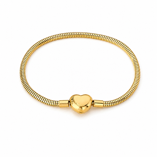 Heart Clasp Snake Chain Bracelet Gold Stainless Steel