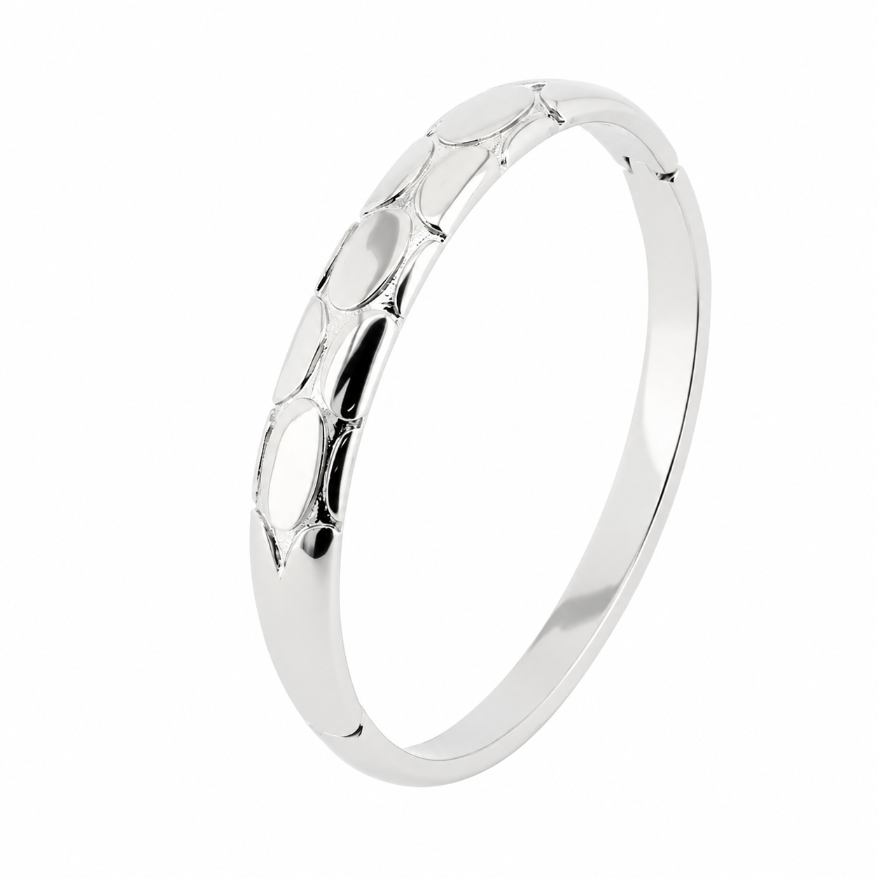 Silver Textured Bangle Bracelet for Women Elegant Stainless Steel Hinged Bracelet