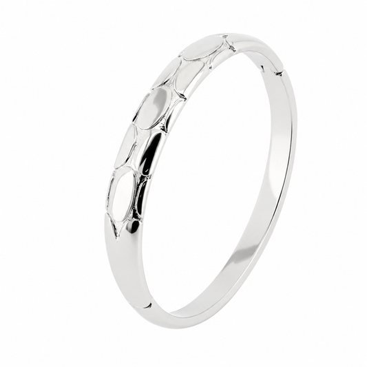 Silver Textured Bangle Bracelet for Women Elegant Stainless Steel Hinged Bracelet
