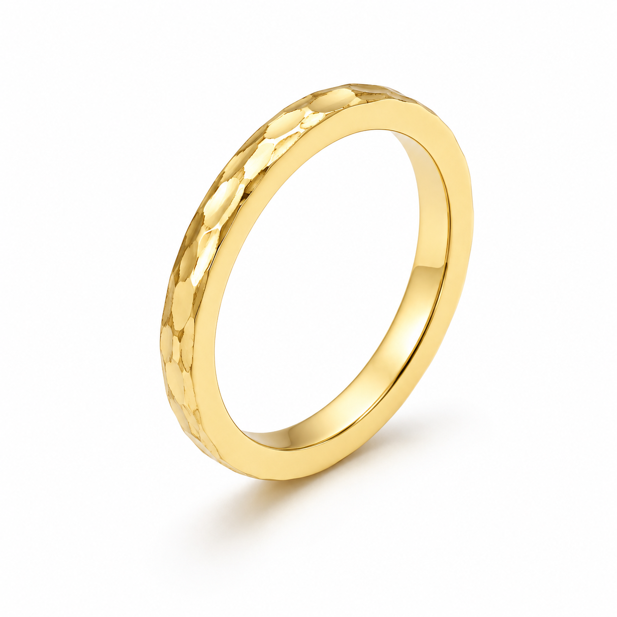 Gold Faceted Wedding Band Ring for Women Minimalist Stainless Steel Ring