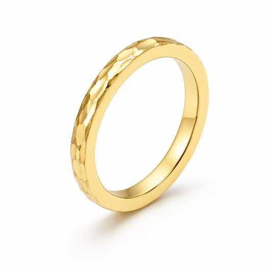 Gold Faceted Wedding Band Ring for Women Minimalist Stainless Steel Ring