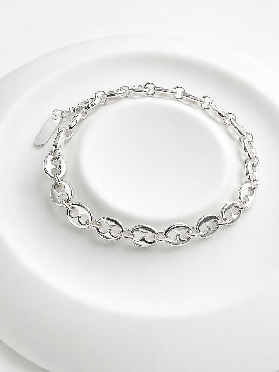 925 Sterling Silver Link Bracelet Modern Chain Bracelet with Polished Finish for Women