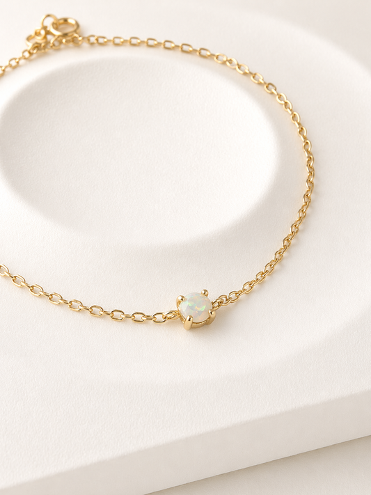 925 Sterling Silver Gold Plated Opal Inspire Bracelet Dainty Minimalist Chain Bracelet with White Opal