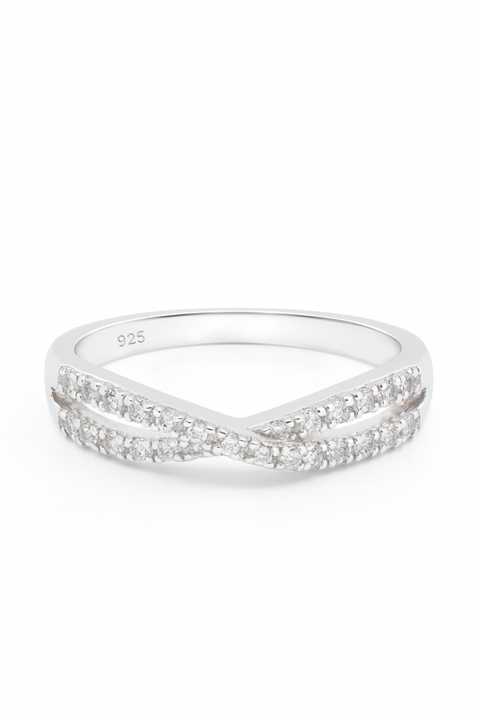 Diamond Inspired Band Ring 925 Sterling Silver V Shaped