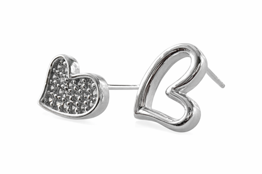 Mismatched Heart Sterling Silver Stud Earrings
