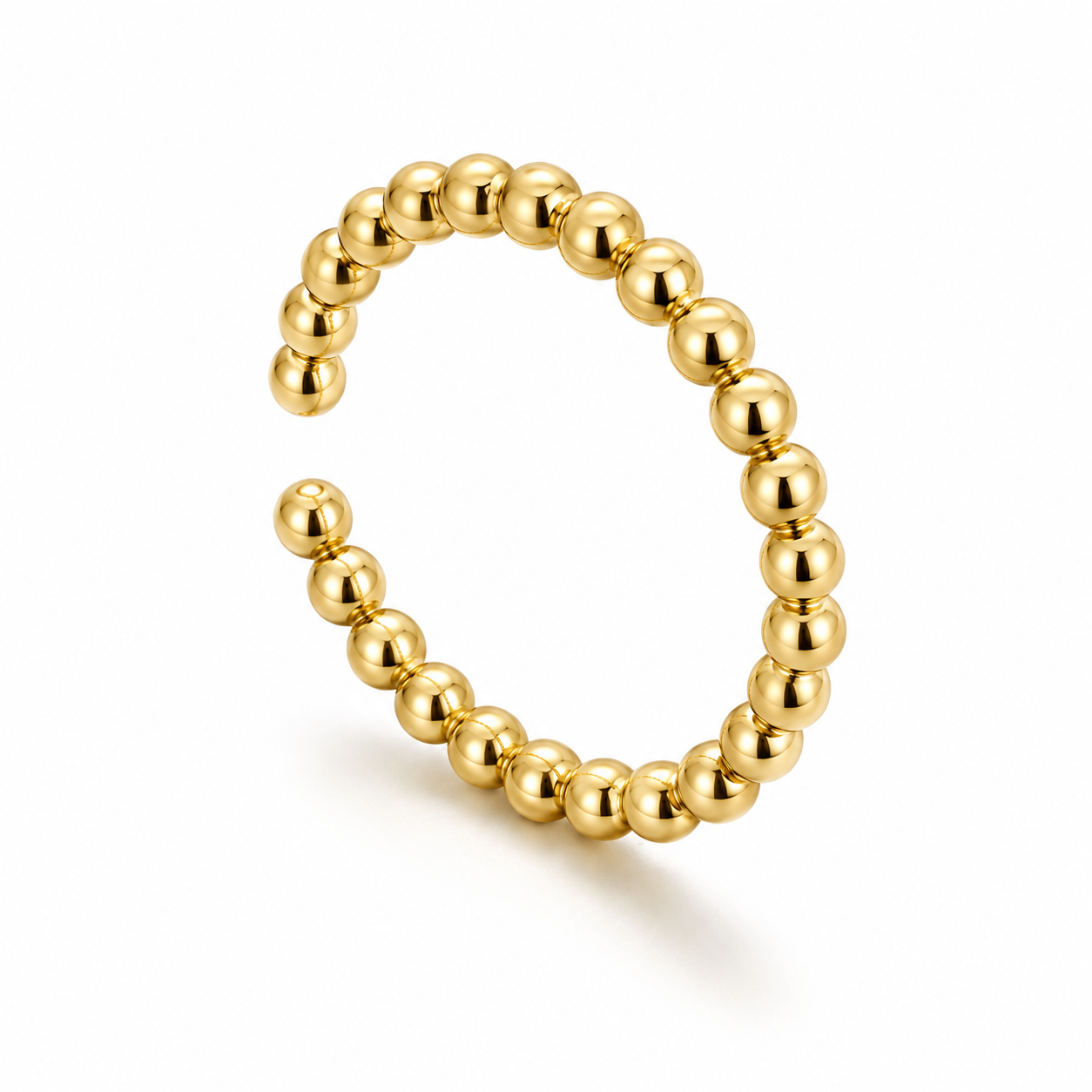 Gold Beaded Open Cuff Bracelet Bold Stainless Steel Statement Bangle