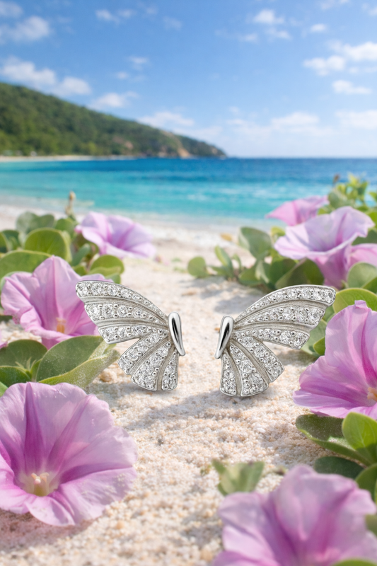 925 Sterling Silver Butterfly Wing Stud Earrings