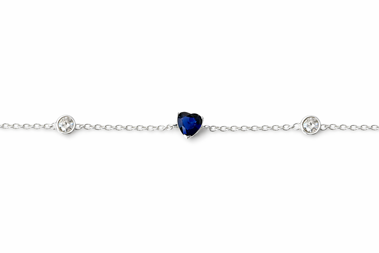 Diamond Inspired Blue Heart Crystal Sterling Silver Bracelet
