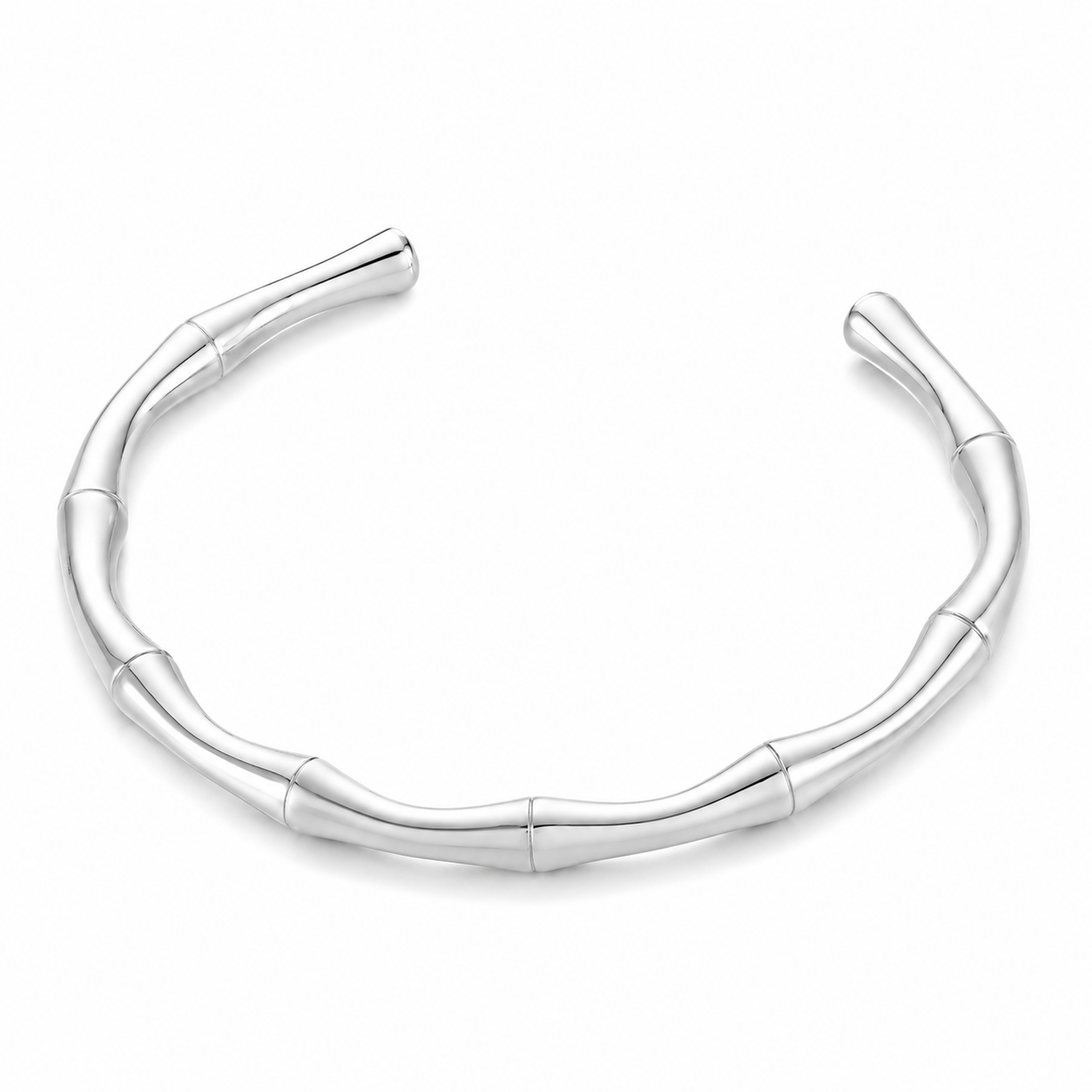 Silver Bamboo Cuff Bracelet for Women Minimalist Open Stainless Steel Bangle