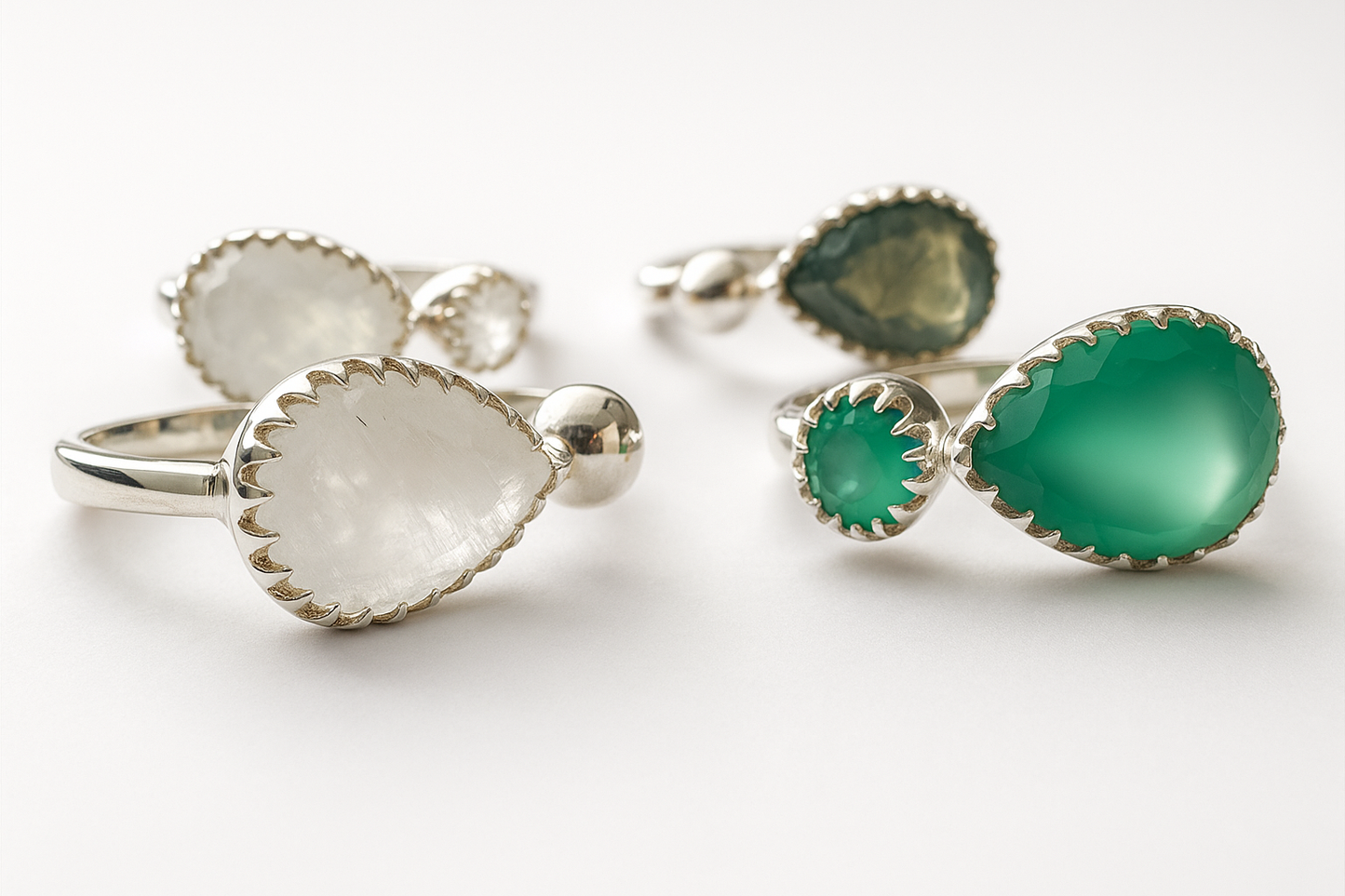 Natural Green Stone 925 Sterling Silver Ring