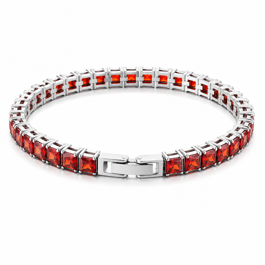Red Princess Cut Tennis Bracelet in Silver