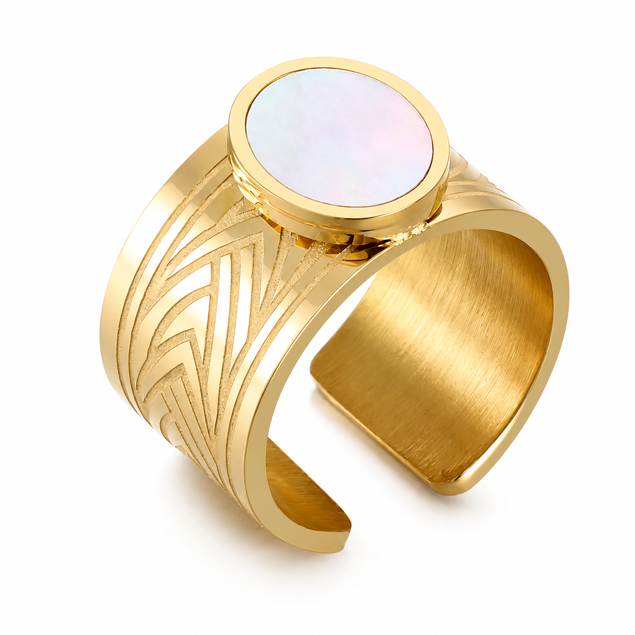 Gold Mother of Pearl Cuff Bracelet Geometric Open Stainless Steel Bangle