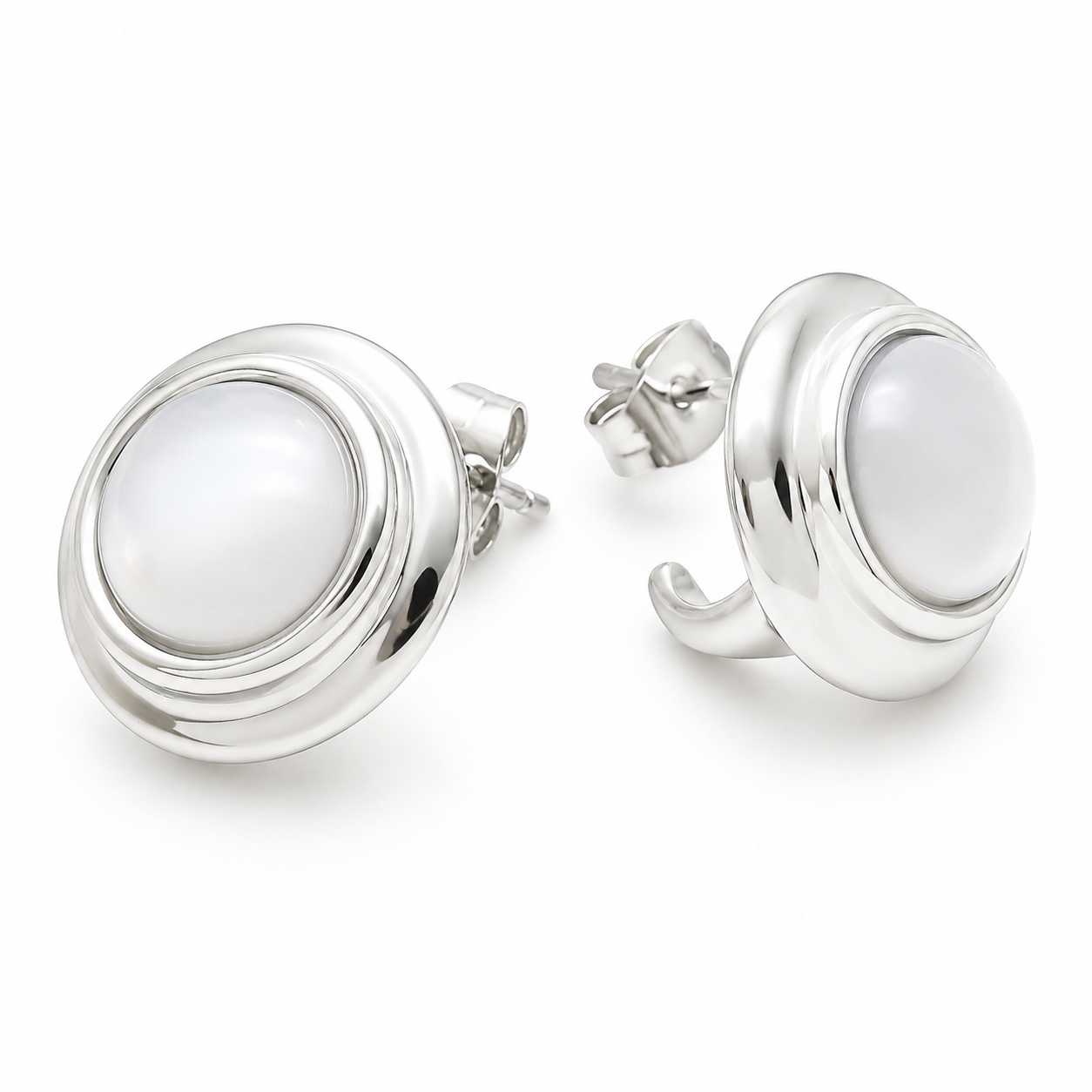 Silver Stone Stud Earrings Stainless Steel