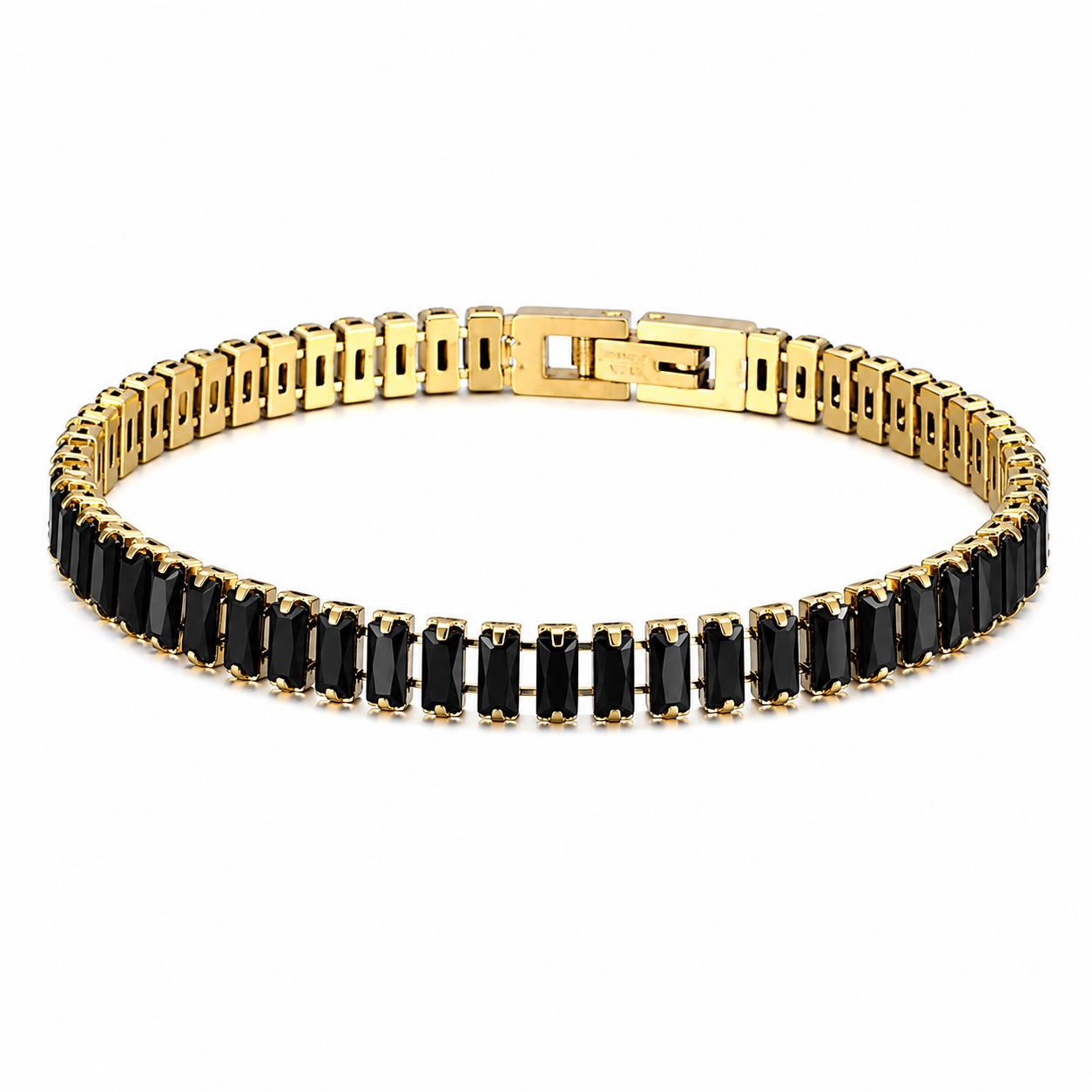 Gold Baguette Crystal Tennis Bracelet Colorful Stainless Steel Bracelet