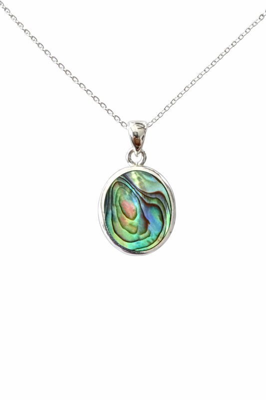 Abalone Shell Oval Sterling Silver Necklace 925 Silver