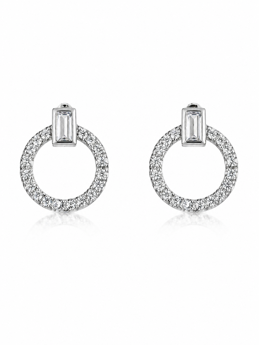 Radiant Circle Drop Stud Earrings 925 Silver