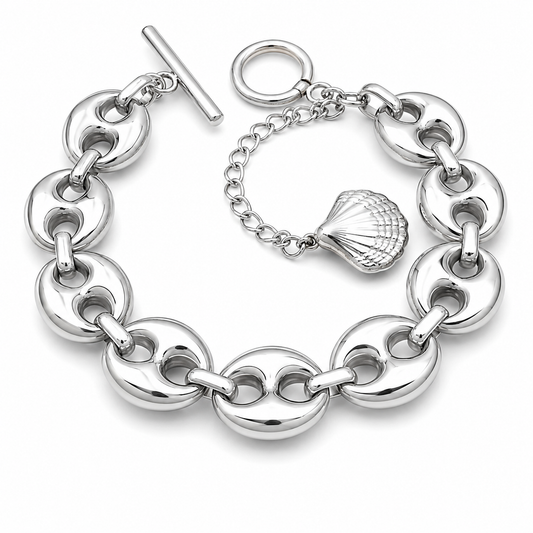 Statement Silver Donut Link Toggle Bracelet