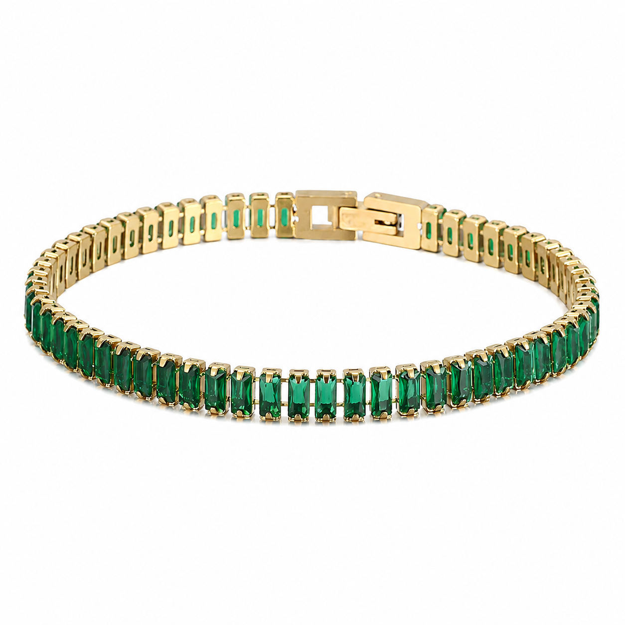 Gold Baguette Crystal Tennis Bracelet Colorful Stainless Steel Bracelet