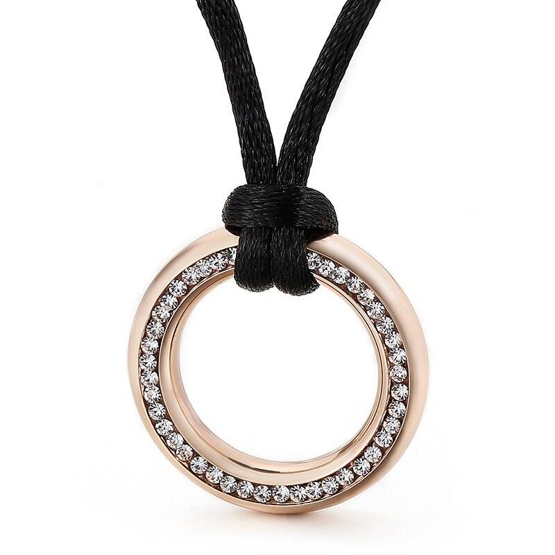 Rose Gold CZ Circle Pendant Cord Necklace