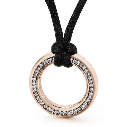 Rose Gold CZ Circle Pendant Cord Necklace