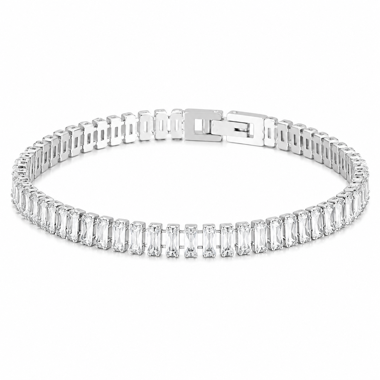 Stainless Steel Baguette Crystal Tennis Bracelet Luxury Bracelet